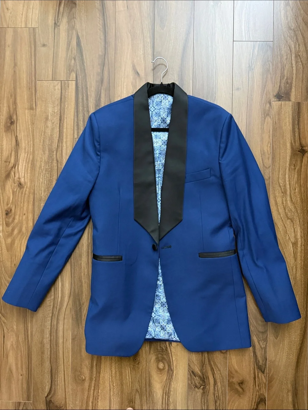 Men's Royal Blue Tuxedo Blazer with Black Satin Shawl Collar